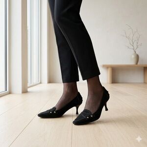 Tod's Black Suede Loafer Kitten Heel Pumps - US 6 (36)